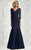 Feriani Couture - 18633 Quarter Sleeve Lace V-neck Mermaid Dress - 1 pc Champange in Size 16 and 1 pc Navy in Size 14 Available CCSALE 12 / Navy