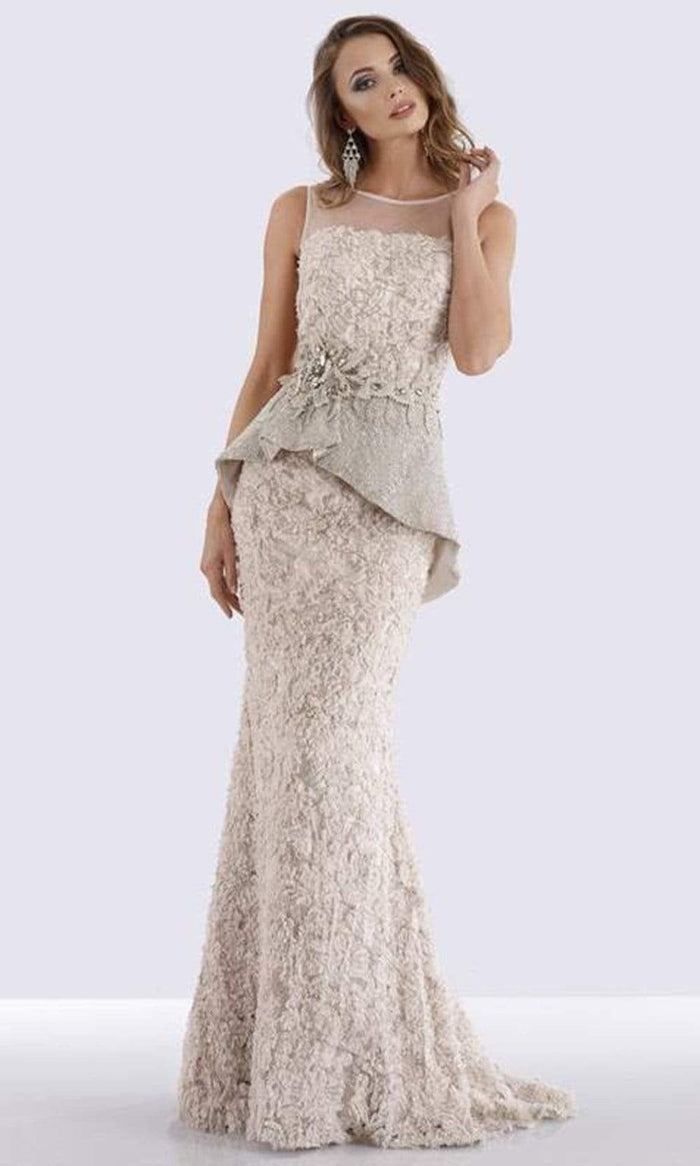 Feriani Couture - 18655 Embellished Illusion Bateau Peplum Dress Special Occasion Dress 2 / Stone
