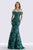 Feriani Couture - 18675 Surplice Fold over Off Shoulder Floral Gown Special Occasion Dress 2 / Green