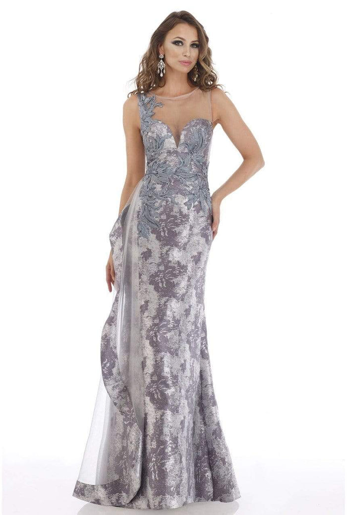 Feriani Couture - 18904 Illusion Plunging Neck Mermaid Evening Gown Special Occasion Dress 6 / Silver