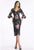 Feriani Couture - 18905SH Floral Detailed V-neck Sheath Dress Wedding Guest 10 / Navy