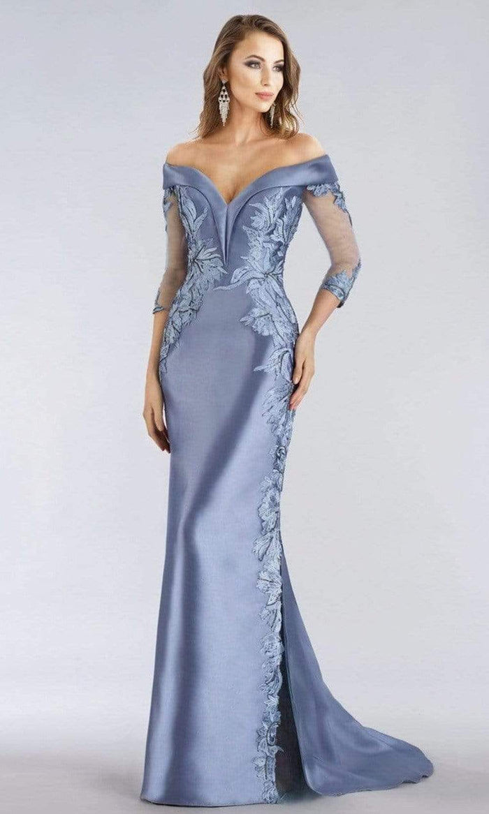 Feriani Couture - 18971 Embroidered Off-Shoulder Trumpet Dress Mother of the Bride Dresses 10 / Blue