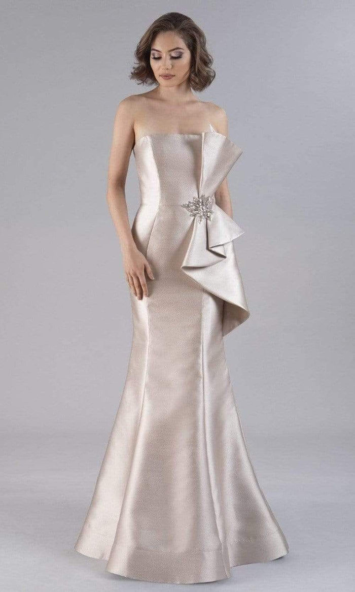 Feriani Couture - 20507 Strapless Jeweled Bow Gown Evening Dresses 6 / Silver