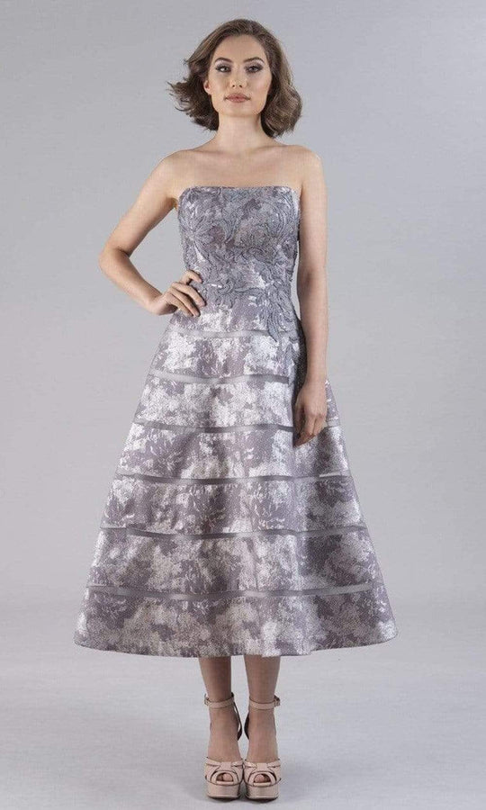 Feriani Couture - 20517 Tea Length Embroidered A-Line Dress