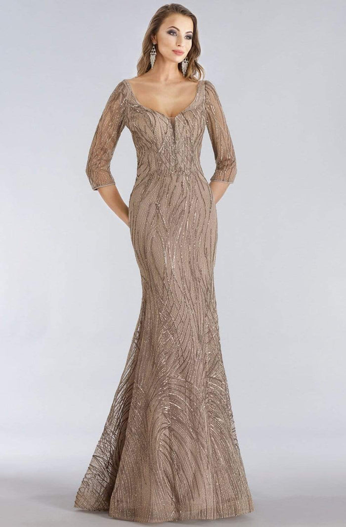 Feriani Couture - 26300 Sequin Embellished Scoop Trumpet Dress Mother of the Bride Dresses 8 / Taupe