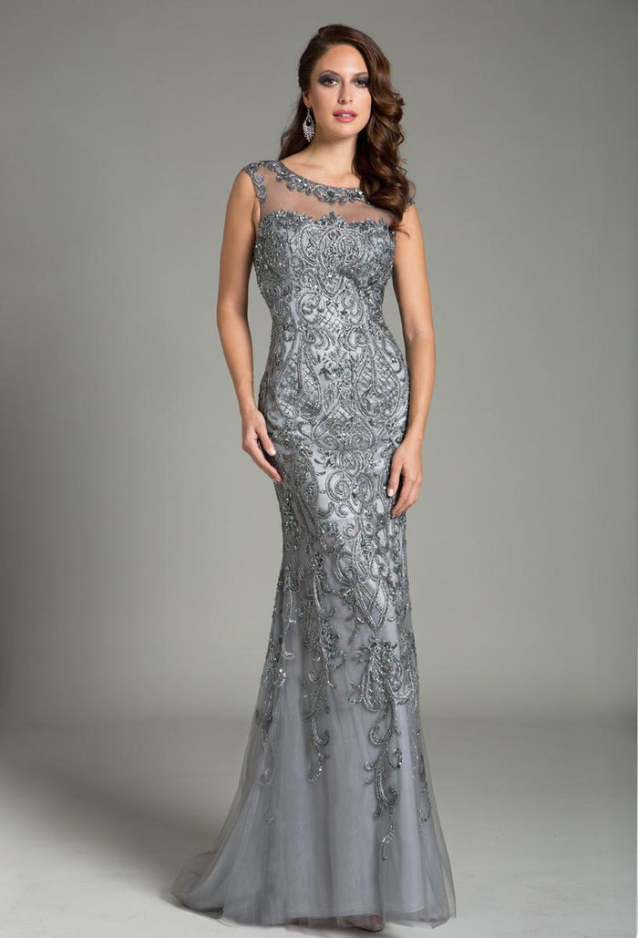 Feriani Couture Embellished Sleeveless Evening Gown 26154 - 1 Pc Silver in Size 10 Available CCSALE 10 / Silver