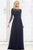 Feriani Couture -  Long Sleeve Beaded Illusion A-Line Evening Gown 26145 CCSALE 14 / Navy