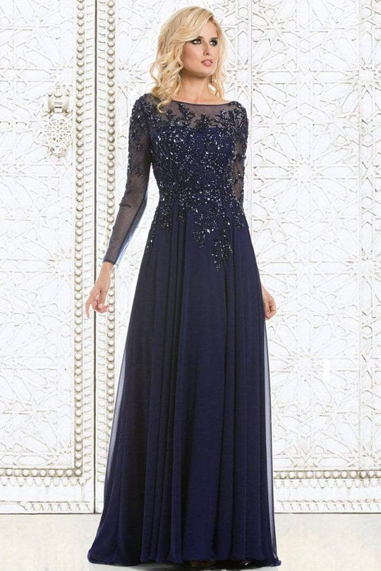 Feriani Couture -  Long Sleeve Beaded Illusion A-Line Evening Gown 26145