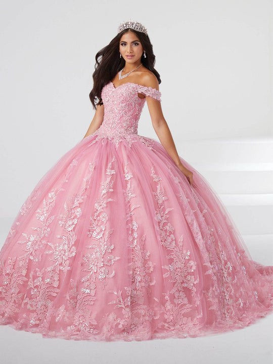 Fiesta Gowns 56462 - Embroidered Floral Off Shoulder Gown