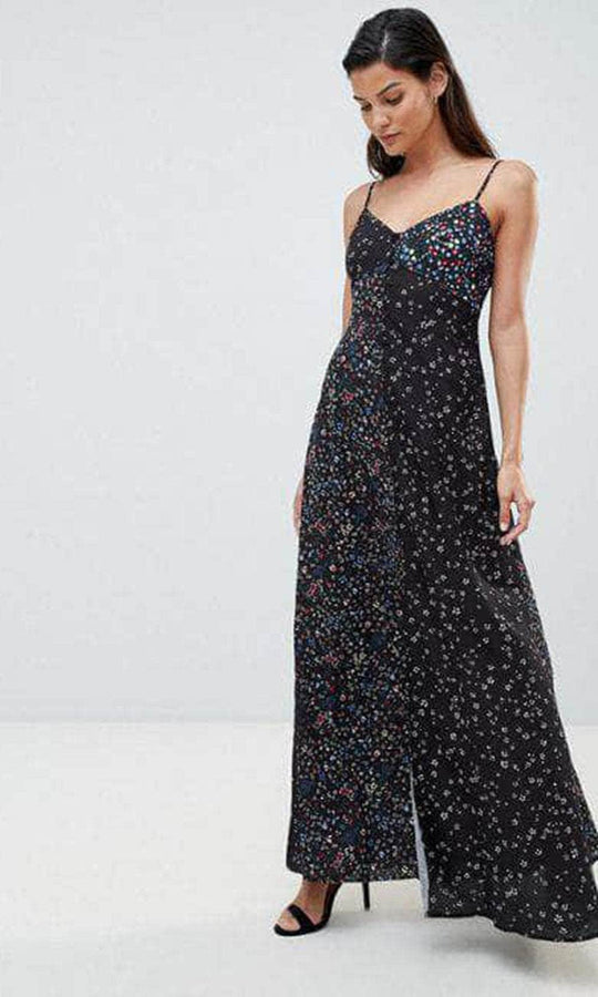 French Connection 71KBP - Dual Floral Fabric Sleeveless Maxi Dress Maxi Dresses 0 / Aubine Black Multi