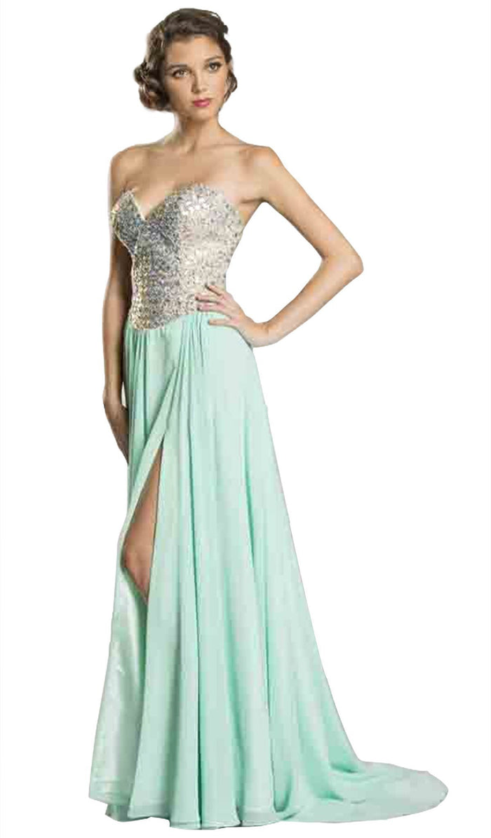 Fully Beaded Bodice A-Line Prom Dress Dress XXS / Aqua