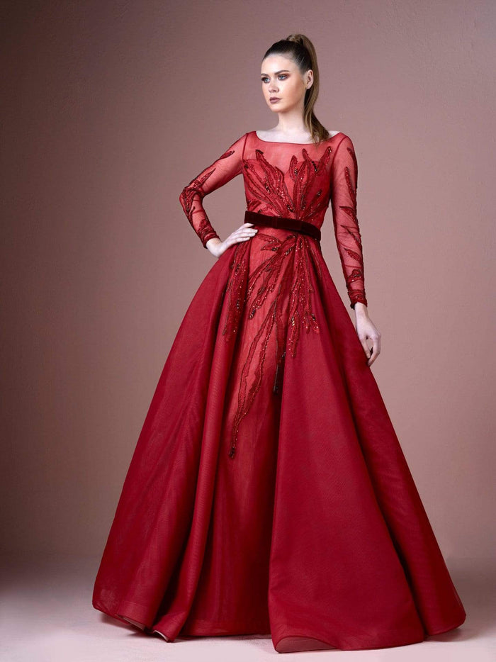 Gatti Nolli Couture - OP-4623 Sequined Long Sleeves Ballgown Special Occasion Dress 2 / Red