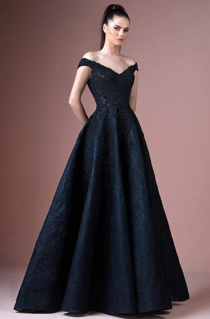 Gatti Nolli Couture - OP-4783 Embellished Off-Shoulder Ballgown Special Occasion Dress 2 / Black