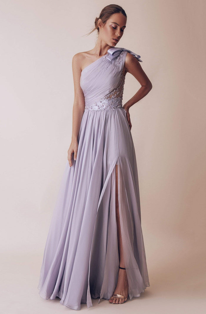 Gatti Nolli Couture - OP-4981 Embellished One Shoulder A-line Gown Special Occasion Dress 0 / Lilac
