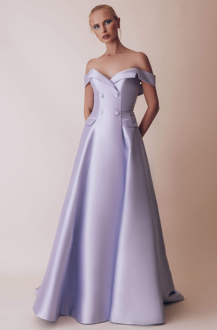 Gatti Nolli Couture - OP-4985 Off-Shoulder A-line Gown With Train Special Occasion Dress 0 / Lilac