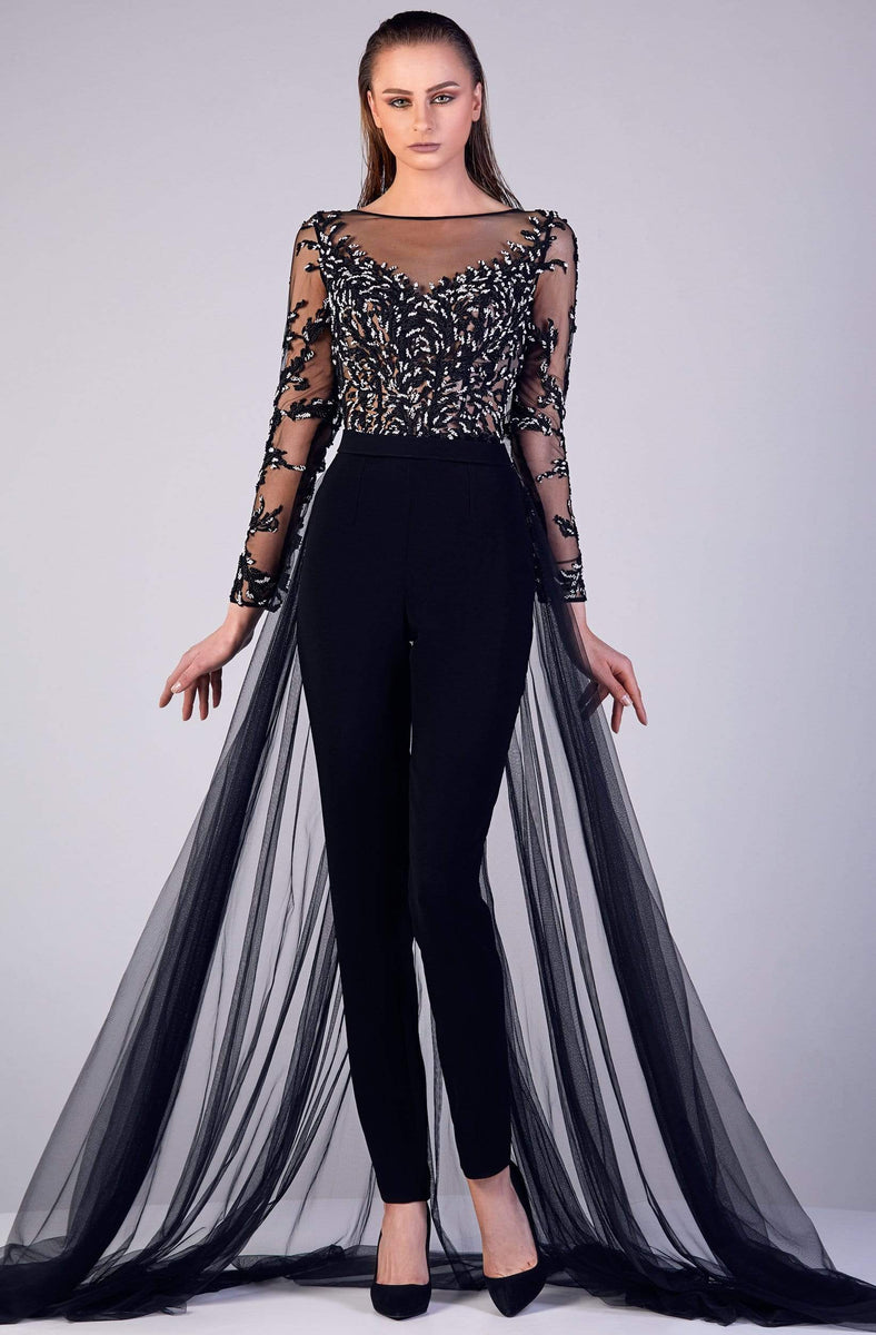 Gatti Nolli Couture - OP-5193 Beaded Illusion Overskirt Jumpsuit ...