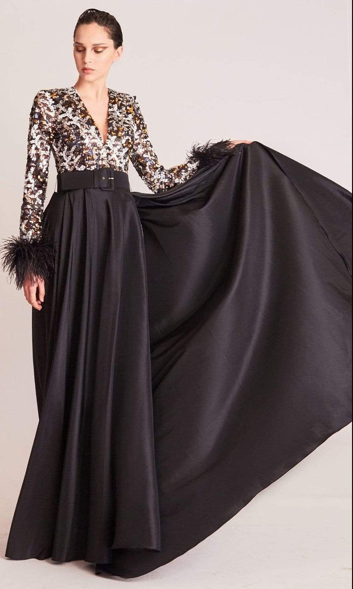 Gatti Nolli Couture - OP5679 V-Neck Sequin Bodice A-Line Gown Evening Dresses 0 / Black