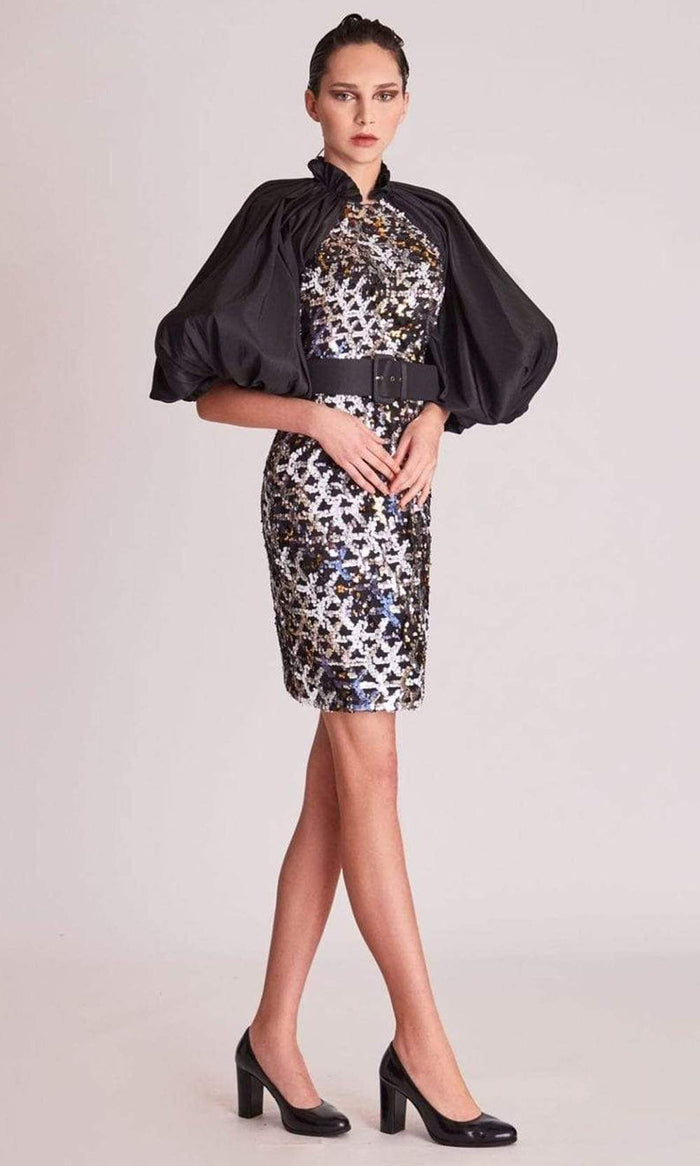 Gatti Nolli Couture - OP5691 High Neck Puffed Sleeve Dress Cocktail Dresses 0 / Black