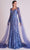 Gatti Nolli Couture - OP5706 Mesh Cape Embroidered Long Gown Evening Dresses 0 / Blue