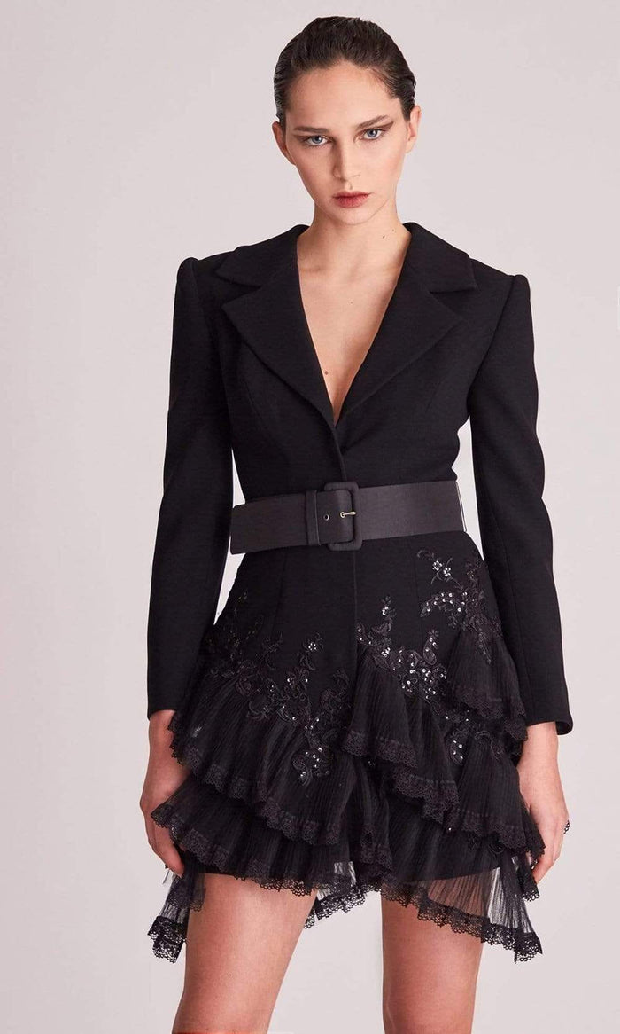 Gatti Nolli Couture - OP5712 Tuxedo-Cut Lace Trimmed Short Dress Cocktail Dresses 0 / Black