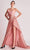 Gatti Nolli Couture - OP5738 Bow Accent Metallic Ornate High Low Gown Cocktail Dresses 0 / Blush