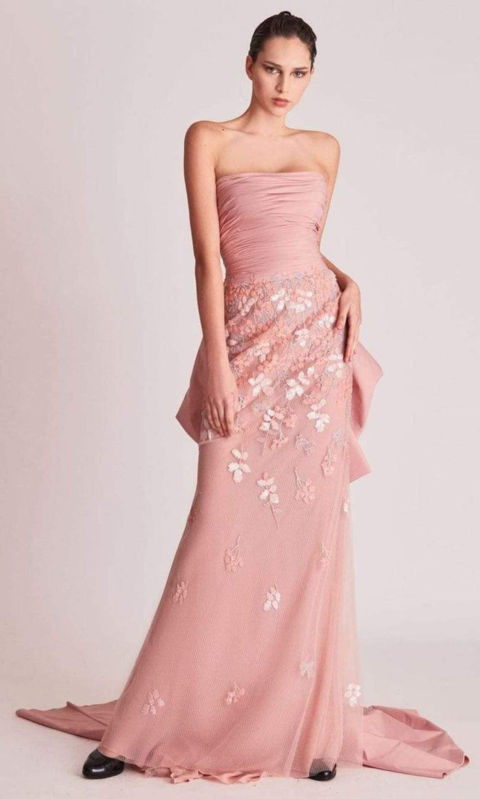 Gatti Nolli Couture - OP5745 Ruched Floral Sheath Dress Evening Dresses 0 / Pink