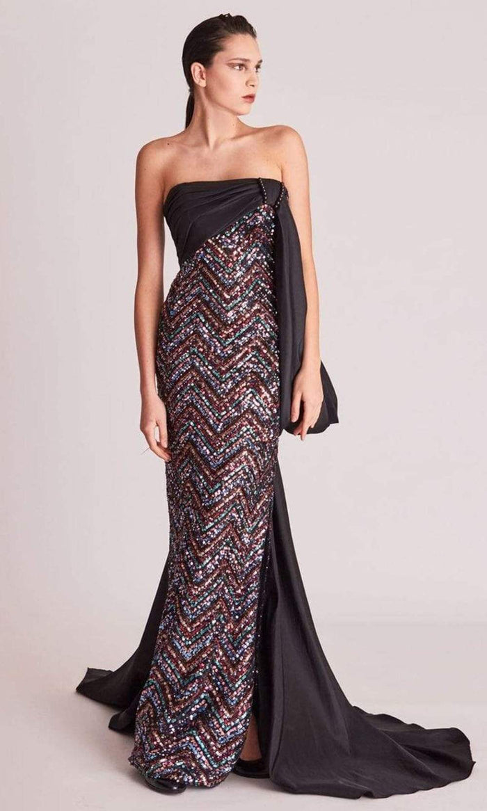 Gatti Nolli Couture - OP5747 Multi-Color Sequined Sheath Gown Evening Dresses 0 / Black