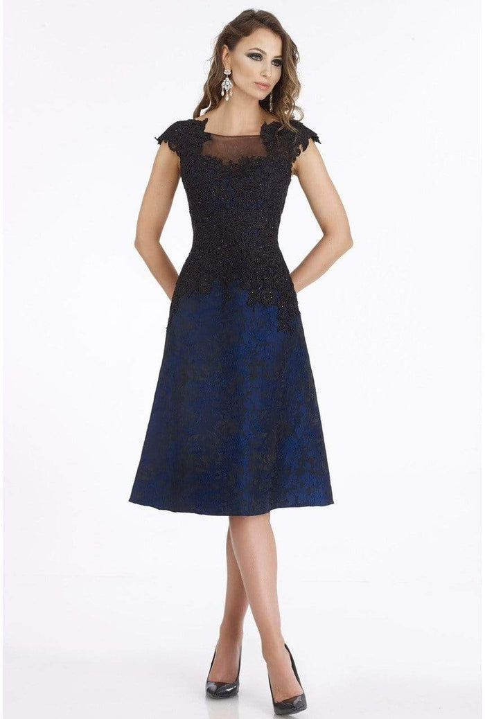 Gia Franco - 12013 Two Tone Embroidered Bateau A-line Dress Special Occasion Dress 8 / Navy/Black