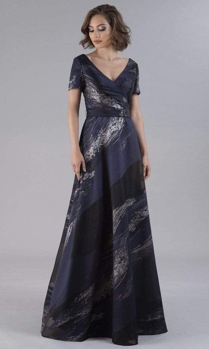 Gia Franco - 12050 Short Sleeve Printed A-line Dress Mother of the Bride Dresses 8 / Navy