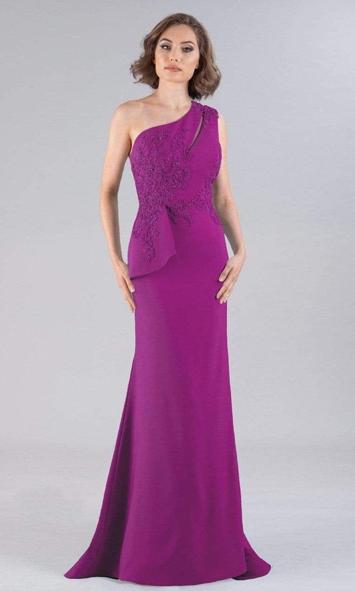 Gia Franco - 12101 Asymmetric Embroidered Crepe Gown Evening Dresses 6 / Magenta