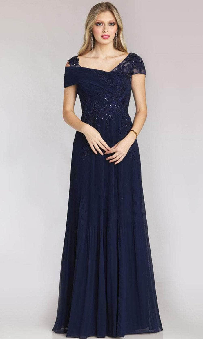 Gia Franco 12209 - Refined Cap Sleeved Evening Dress Mother of the Bride Dresses 8 / Navy