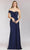 Gia Franco 12216 - Pleated Off Shoulder Evening Gown Prom Dresses 6 / Navy