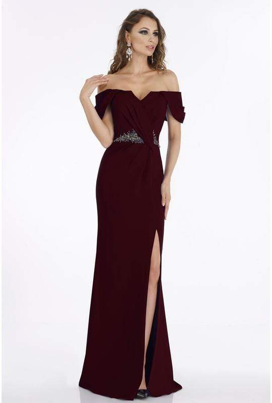 Gia Franco - 12915 Off-Shoulder High Leg Slit Gown with Beaded Waist