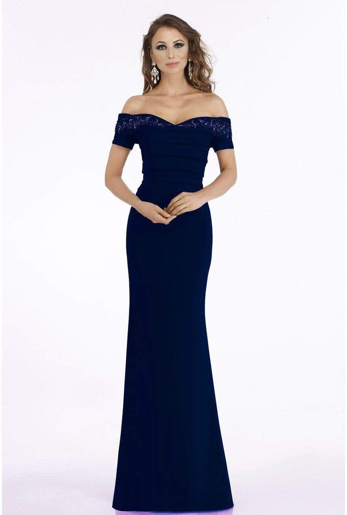 Gia Franco - 12916 Off-Shoulder Pleated Evening Gown Special Occasion Dress 10 / Navy