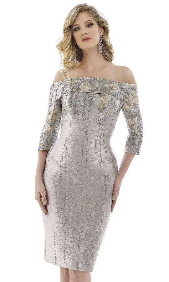 Gia Franco - 12974 Quarter Sleeve Metallic Floral Off Shoulder Dress