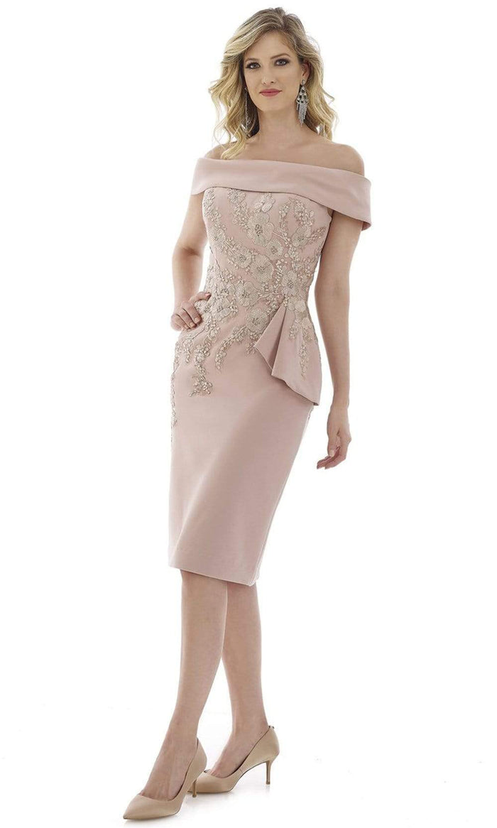 Gia Franco - 12976 Off Shoulder Embroidered Floral Sheath Dress Cocktail Dresses 6 / Blush