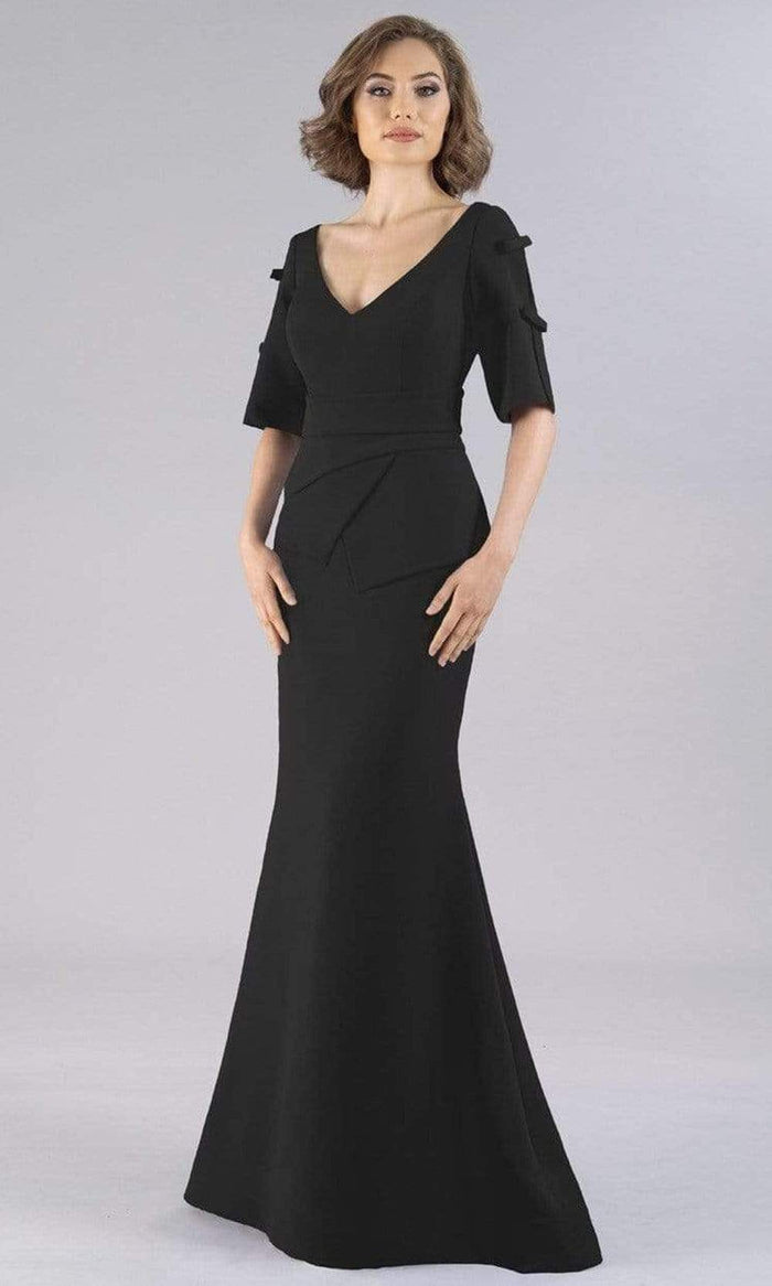 Gia Franco - Elbow Sleeves V-Back Trumpet Gown 12102 - 1 pc Black In Size 10 Available CCSALE 10 / Black