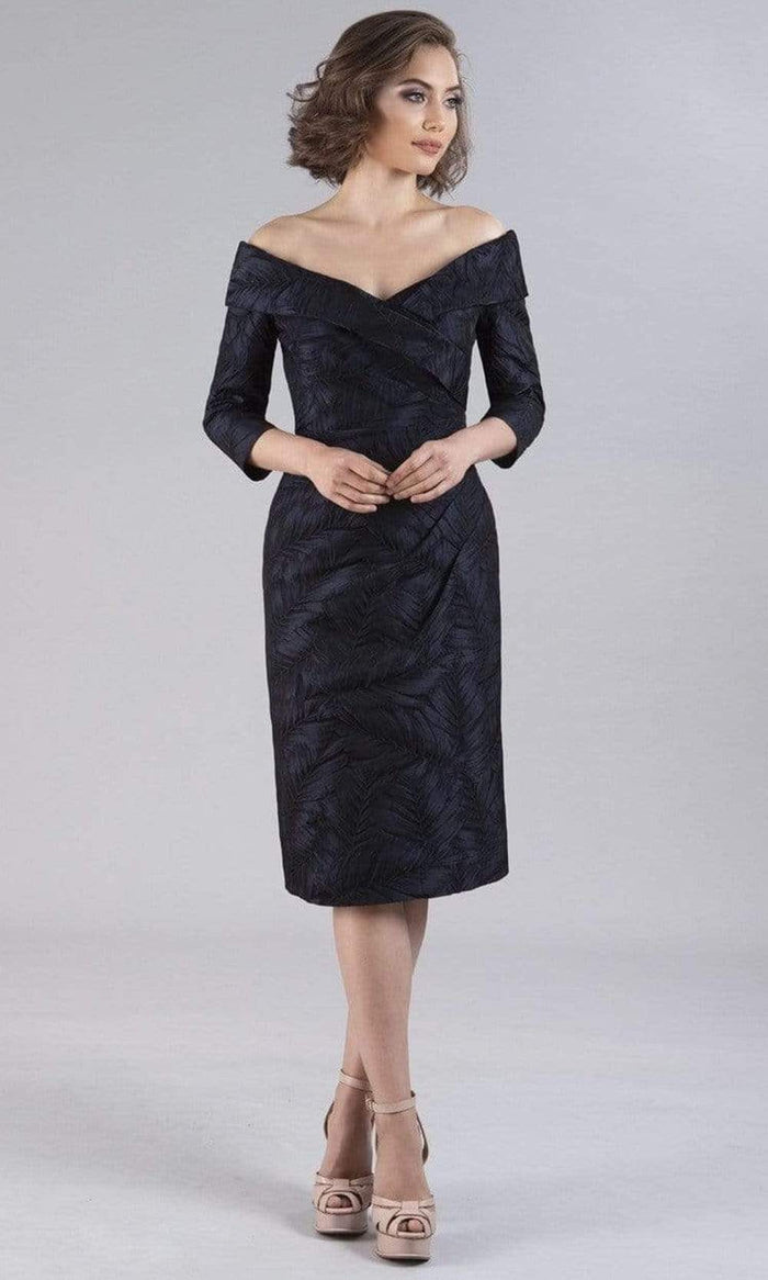 Gia Franco - Off Shoulder Drape-Ornate Lace Dress 12053 - 1 pc Navy In Size 16 Available CCSALE 16 / Navy