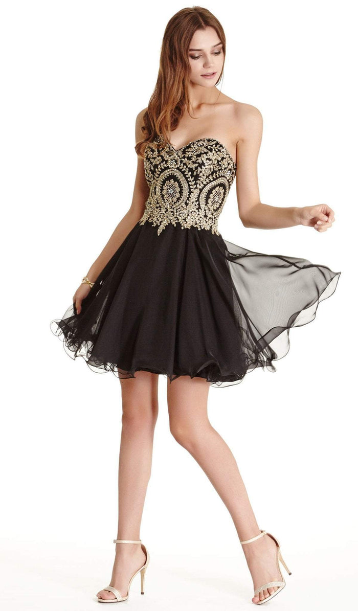 Gilded Sweetheart A-line Homecoming Dress Homecoming Dresses XXS / Black-Gold