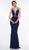 Glow by Colors - Metallic Beaded Plunge Trumpet Gown G810 - 1 pc Black in Size 2 Available CCSALE 14 / Navy
