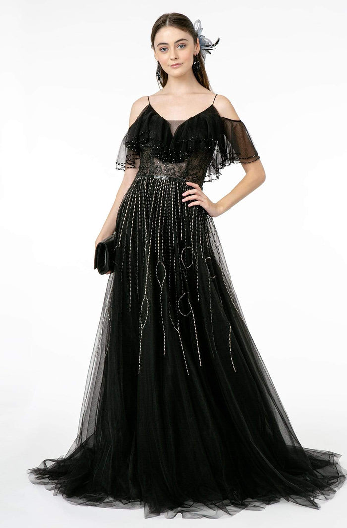 GLS by Gloria - GL1809 Mesh-Layered Top A-Line Evening Dress Evening Dresses XS / Black