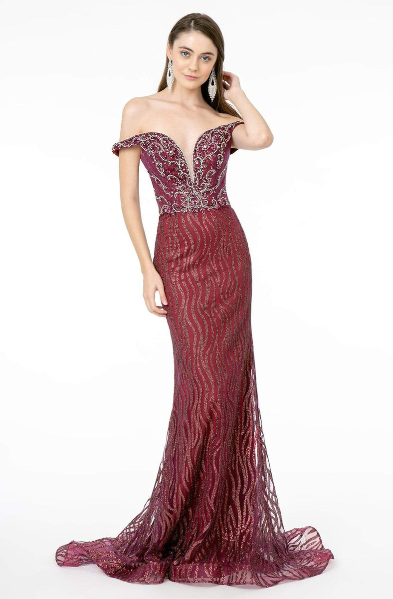 GLS by Gloria - GL1818 Plunging Off Shoulder Jeweled Mermaid Gown ...