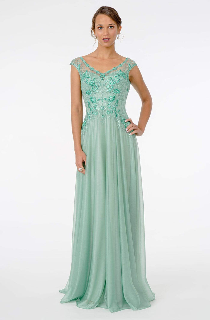 GLS by Gloria - GL1826 Beaded Lace Embroidered Bodice A-Line Gown Mother of the Bride Dresses XS / Mint