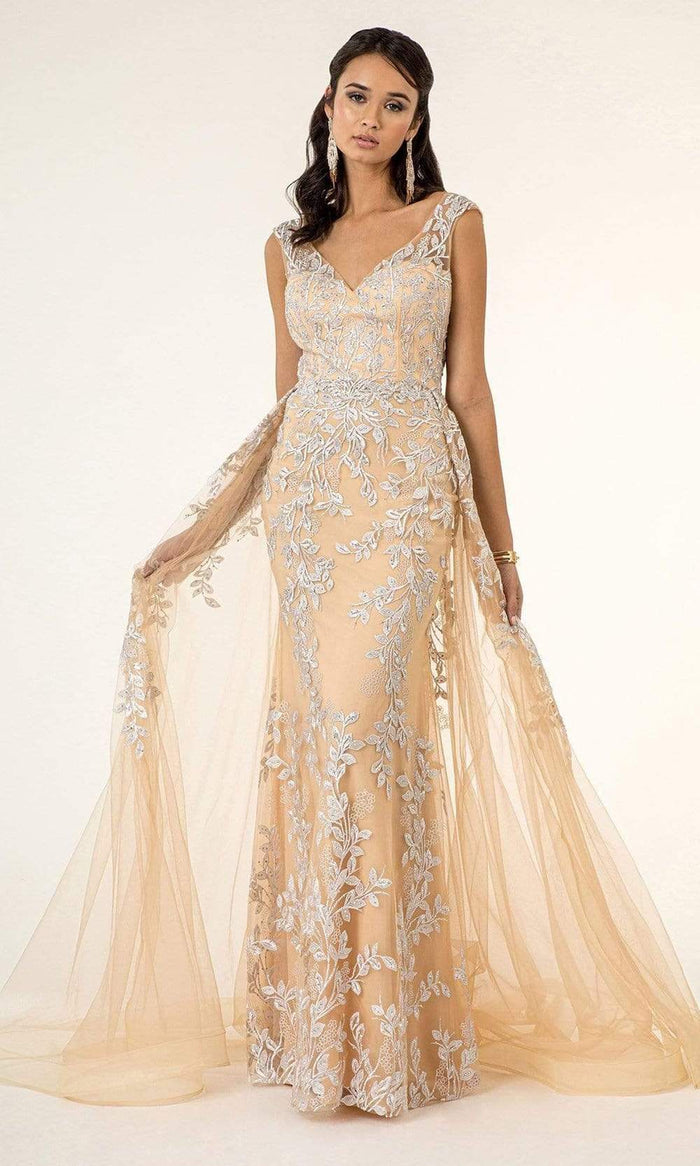 GLS by Gloria - GL1920 Beaded Embroidered Gown with Sheer Overskirt Prom Dresses XS / Champagne