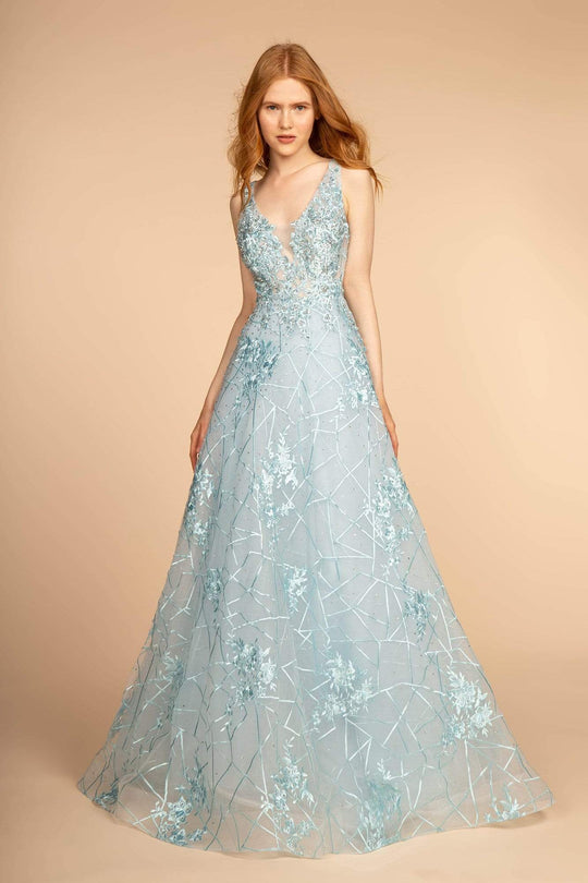 GLS by Gloria - GL2564 Floral Embroidered Illusion A-Line Gown