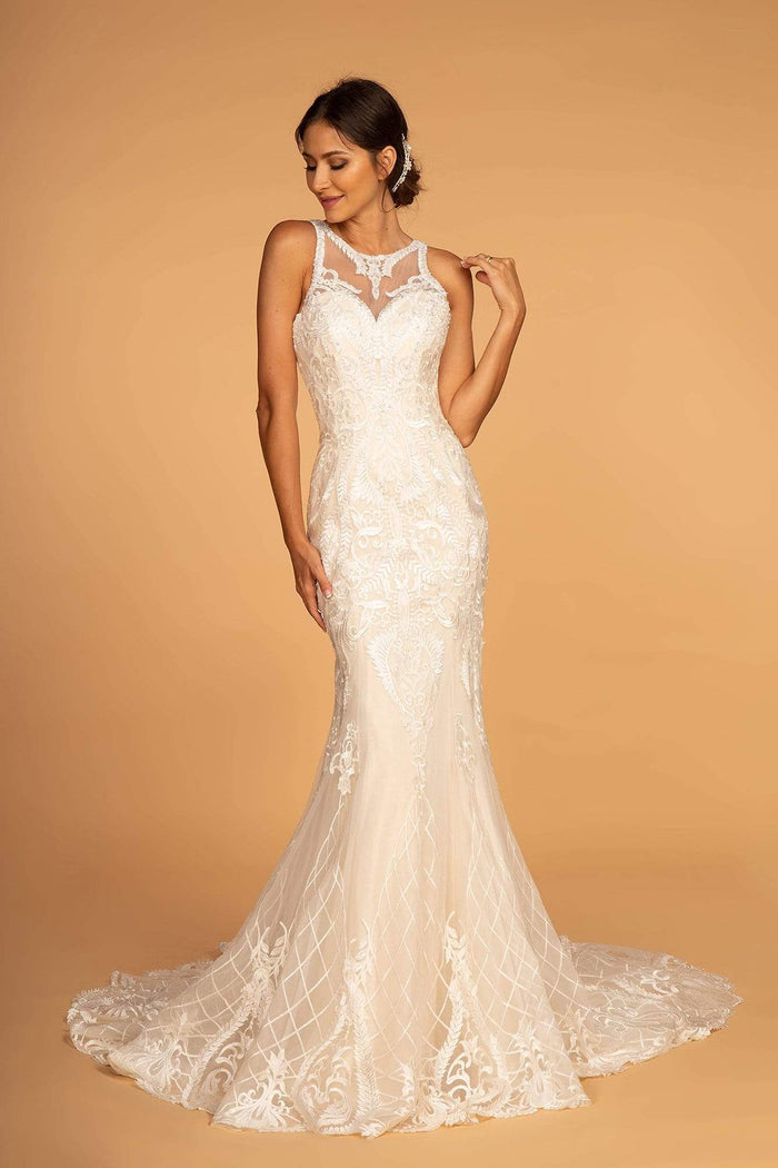 GLS by Gloria - GL2598 Embroidered Halter Mermaid Dress Wedding Dresses XS / Ivory/Champagne