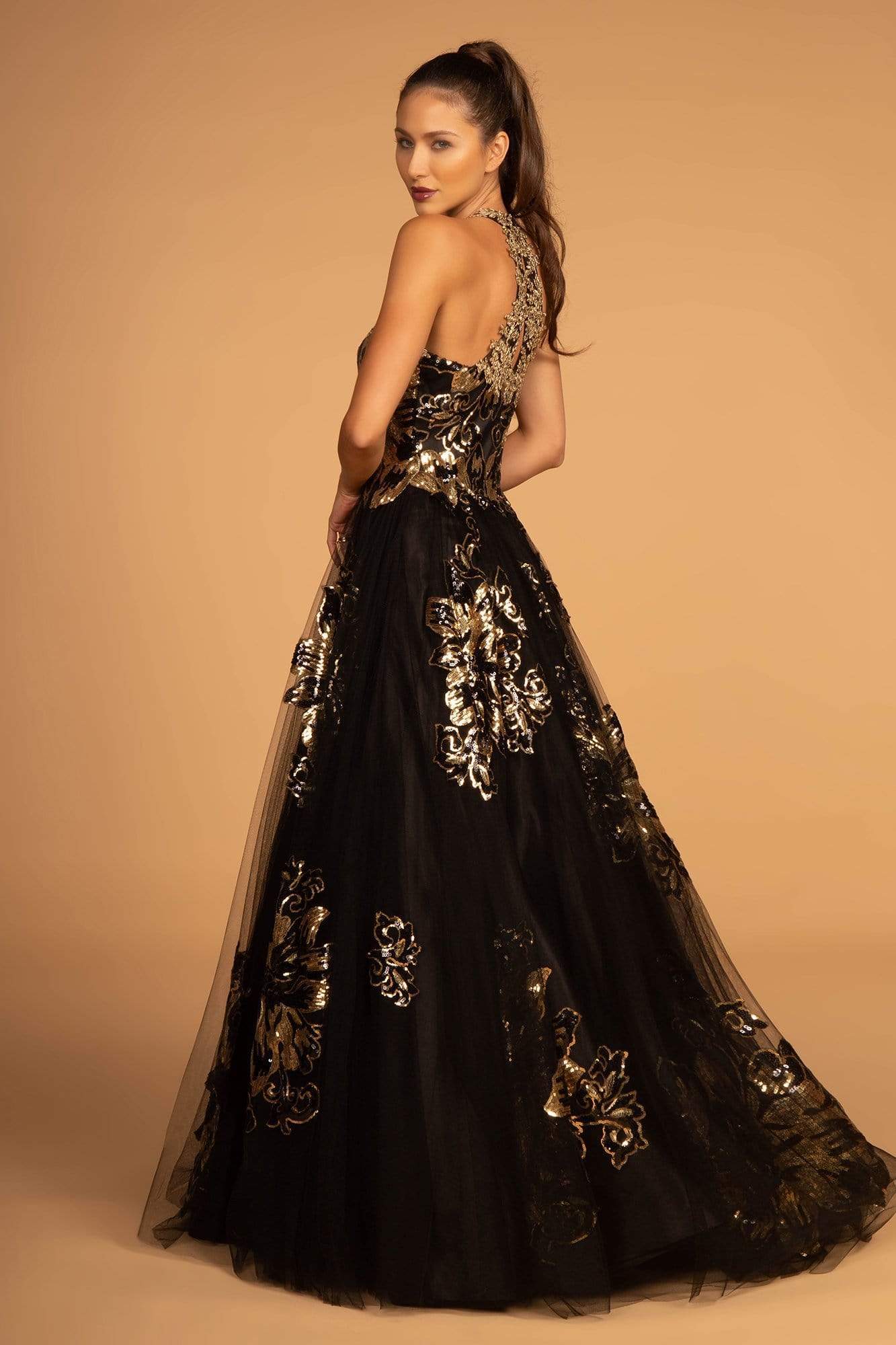 GLS by Gloria - GL2655 Gold Embellished Halter Evening Gown – Couture Candy