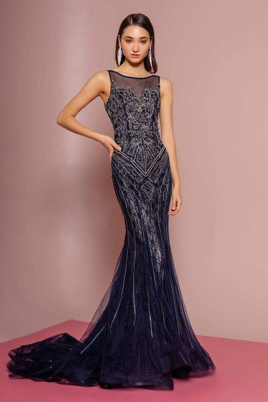 GLS by Gloria - GL2685 Lace Bateau Mermaid Dress With Train