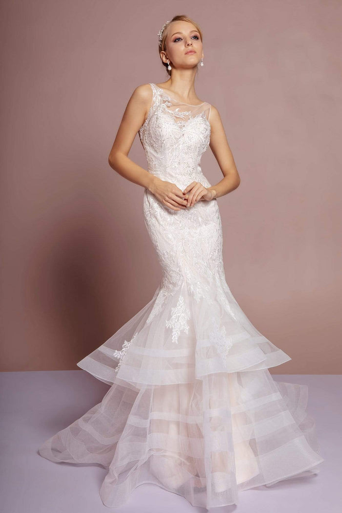 GLS by Gloria - GL2689 Embellished Bateau Layered Mermaid Dress Wedding Dresses XS / Ivory
