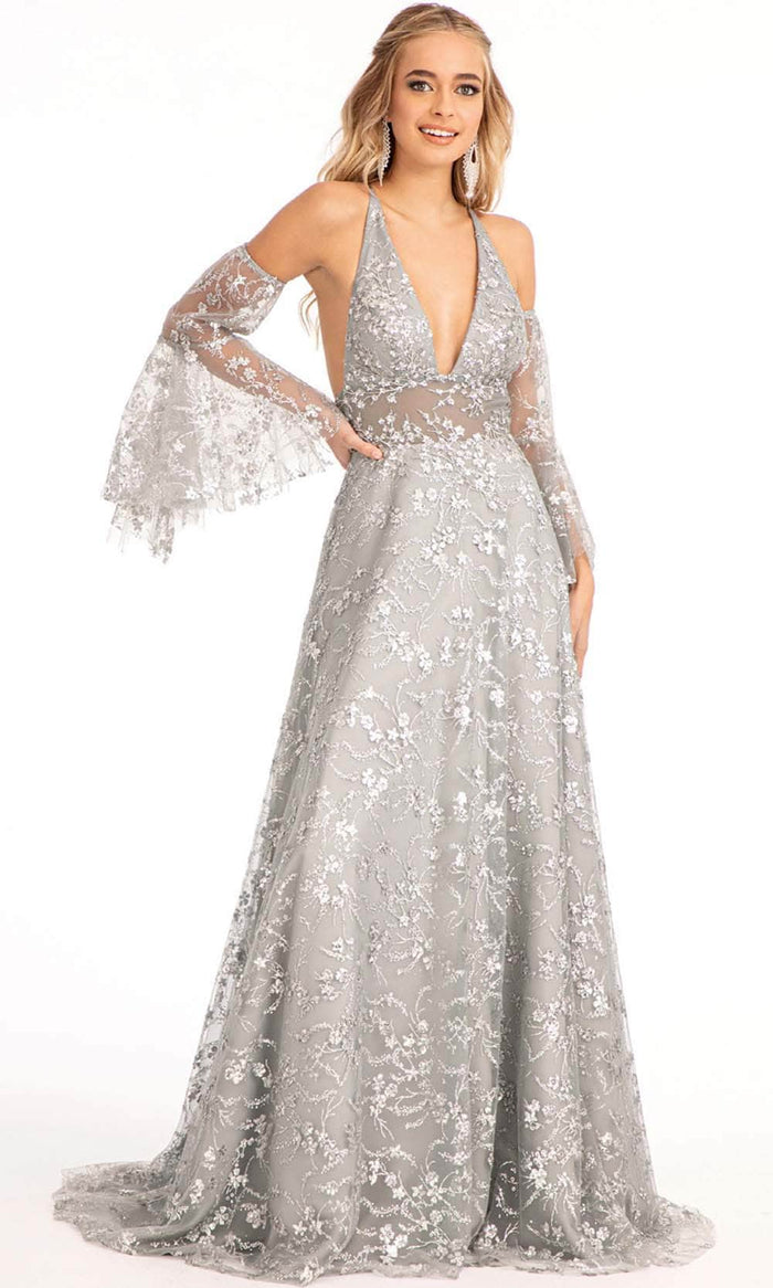 GLS by Gloria GL3002 - Sleeveless Halter V-neck Long Gown Prom Dresses XS / Gray